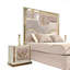 Table de chevet 2 tiroirs en bois beige, style moderne avec accents dorés
