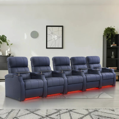 Reclining Sofa Electricity Chair Top Grain Leather Movie Chair Gaming Seat With Tray Table USB Charging Cup Holders Gray