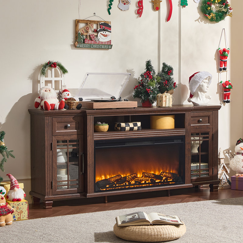 70-Inch Farmhouse Fireplace TV Stand with 36-Inch Electric Fireplace, Walnut
