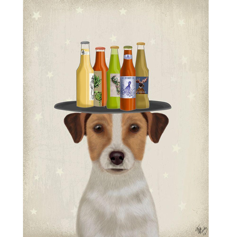 Art sur toile tendue avec Alcott Hill® Fab Funky Gallery: Jack Russell Beer Lover, H 24 po x l 20 po