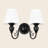 2-Light Matte Black Wall Sconce with White Fabric Shades, Farmhouse Scrollwork Wall Light Fixture for Bathroom Vanity, Hallway, Bedroom