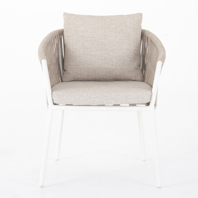Chaise de patio avec coussin, Sable faye, Blanc