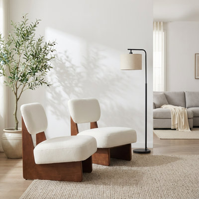 Set of 2 Contemporary Lounge Chairs with Polyester Upholstery and Sturdy Wood Base
