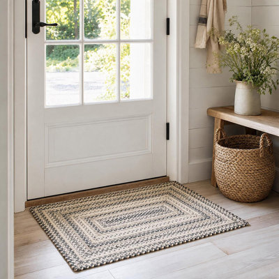 Tapis réversible haut de gamme en jute tressé Birch, couleur ivoire/gris