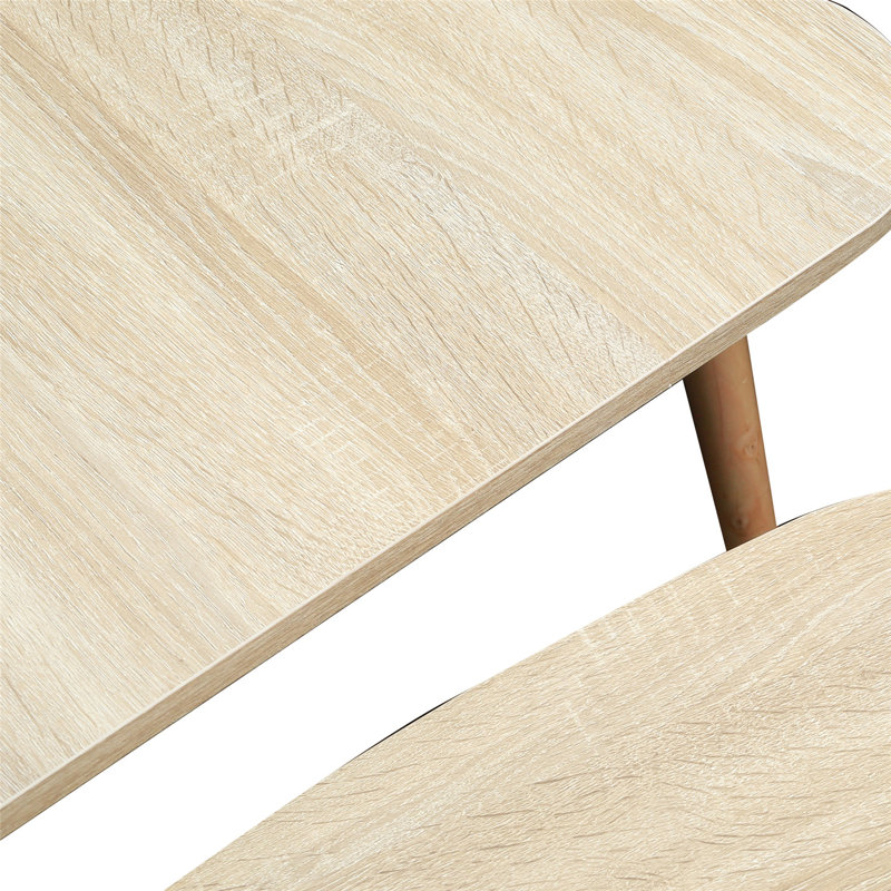 Ensemble de 2 tables gigognes gigognes, table triangulaire, table ovale, table basse de loisirs de style contemporain, Chêne