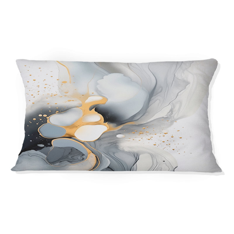 Gris et or veines éthérées - Coussin décoratif imprimé abstrait