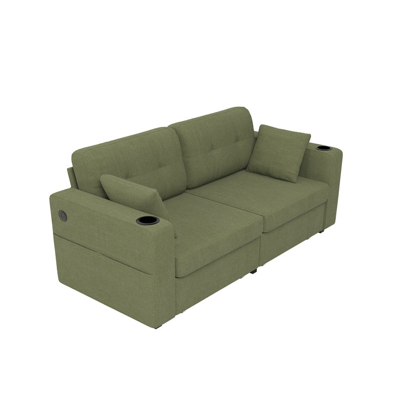 68'' Chenille Sofa With Multi-Functional Armrests, Green