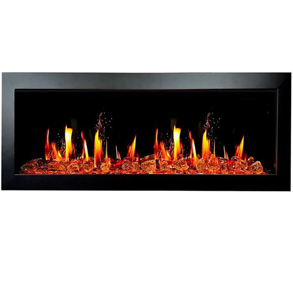 Litedeer Homes Latitude II ZEF78V 78" Smart Electric Fireplace | Ultra-Slim Wall Mounted & Recessed | HD Multi-Flame, Breathing Logs with Reflective Amber Glass Fireplace Decor, App Control