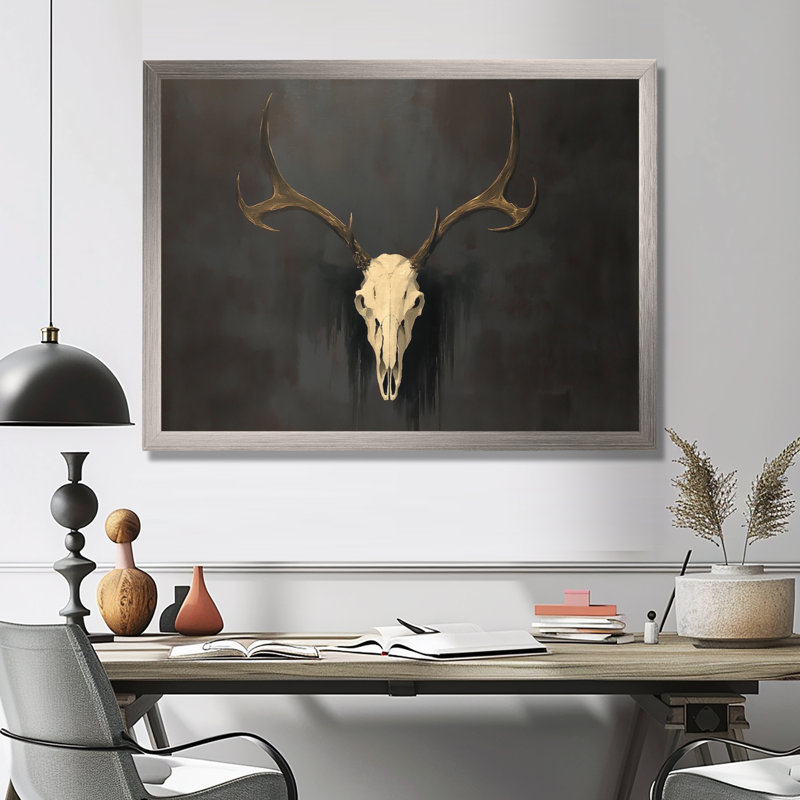 «White Antler Glow», art mural encadré de style gothique blanc, H 16 po x l 32 po, Cadre flottant, Argent argent