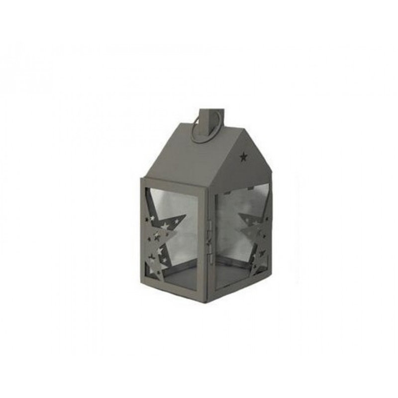 House Shaped Metal With Star Candle Lantern, Black