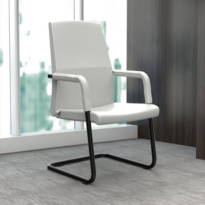 Tanweer Leather Office Chair Mid-Back Guest & Executive Chair with Aluminum Sled Base Swivel Task Chair for Modern Office and Conference Room