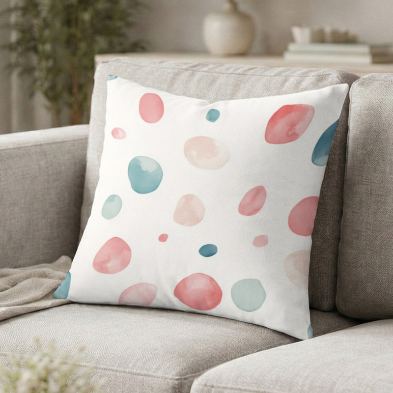Coussin décoratif à pois - Coussin moderne imprimé couleur pastel, H 18 po x l 18 po
