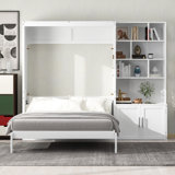  Full Murphy Wall Bed with Multiple Storage Shelves and Built-In Cabinet, White