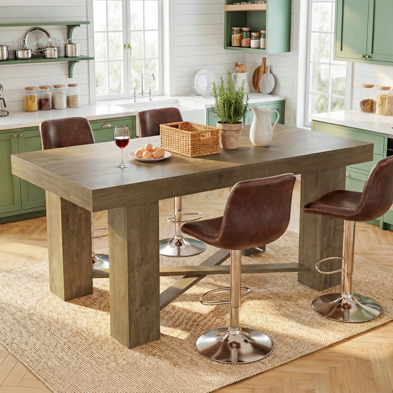 55" Kitchen Island Table – Counter Height Farmhouse Prep Table with Thick Natural Wood Top