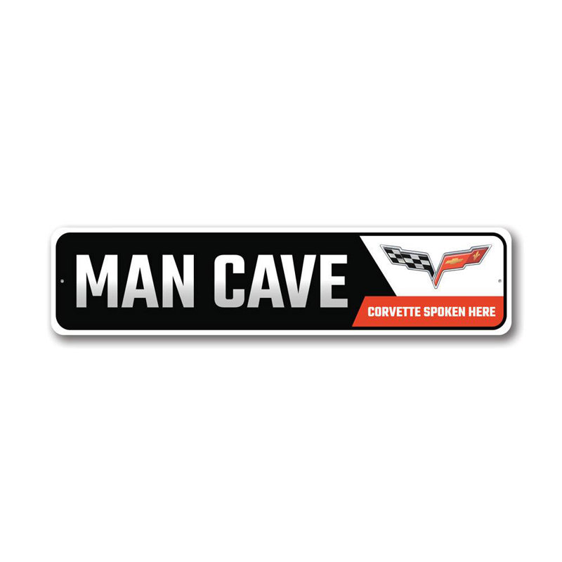 Plaque «Man Cave Chevy Corvette» en aluminium, H 4 po x l 18 po x P 0,04 po