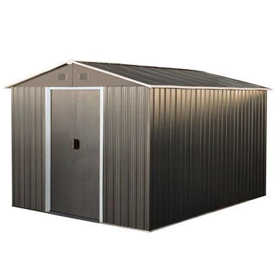 8X10ft Grey Metal Shed - Strong Galvanized Construction, To Extreme Weather, Easy Setup With Shelf And Lock Anchor Hook Gloves Sliding Door Padlock Outdoor Shed, ,