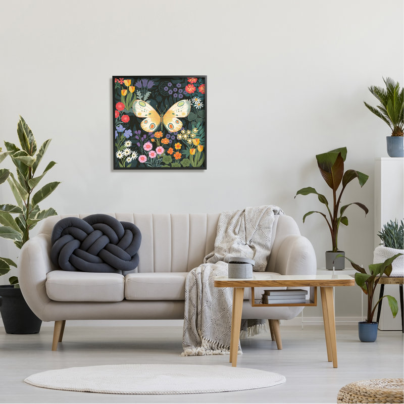 Motif de jardin et papillon encadré par Jennifer Brinley Levison Designs, H 24 po x l 24 po x P 1,5 po