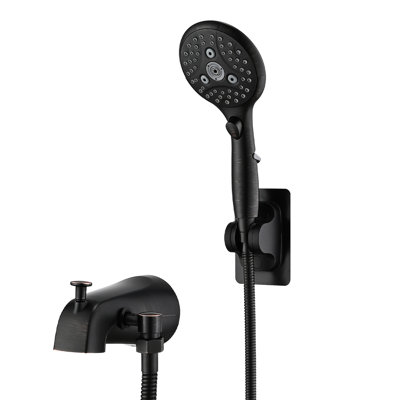 Bec de baignoire relevable avec douchette à main 6 jets, finition bronze huilé, construction métallique, interrupteur tactile, modes rafraîchissants, activation par l'avant, interrupteur marche/arrêt et pause, compatible avec les baignoires de 1/2 pouce.