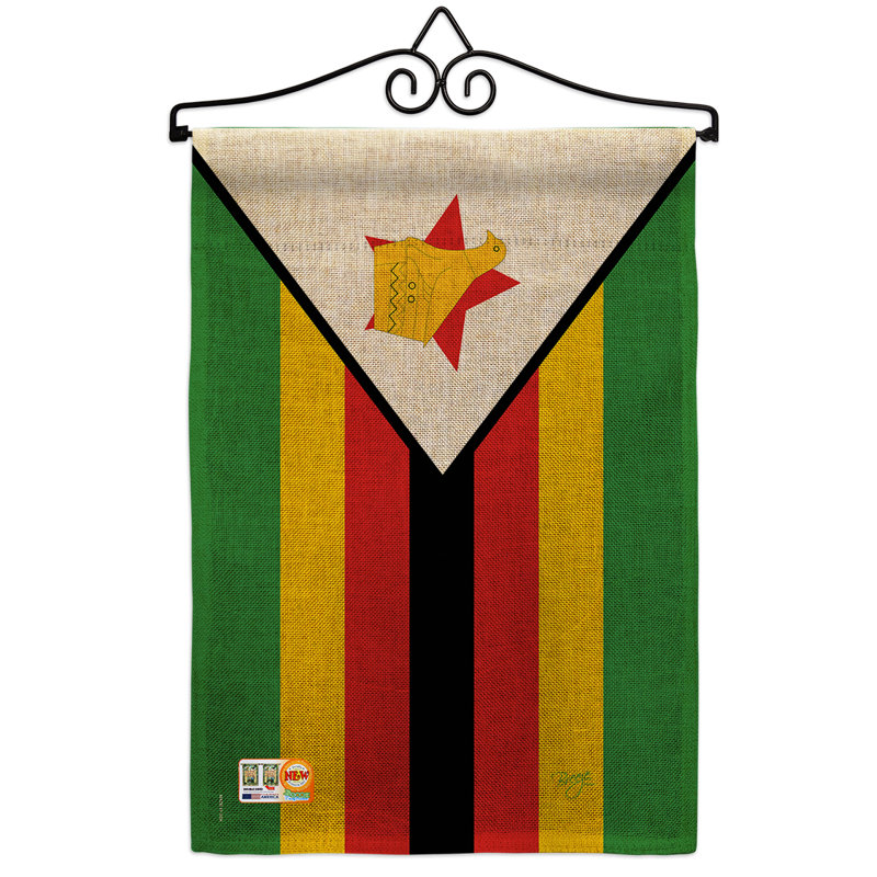 2 côtés du zimbabwe du monde en toile jute à 2 côtés 19 x 13 po drapeau de jardin