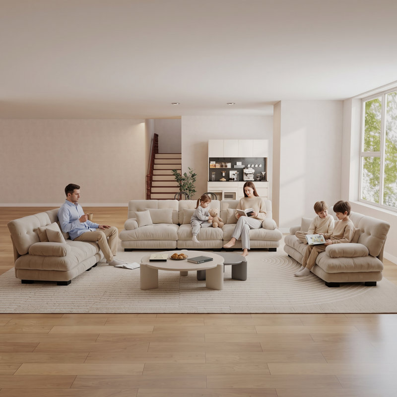 Canapé modulaire en chenille 3 pièces Light Coffee, Café clair