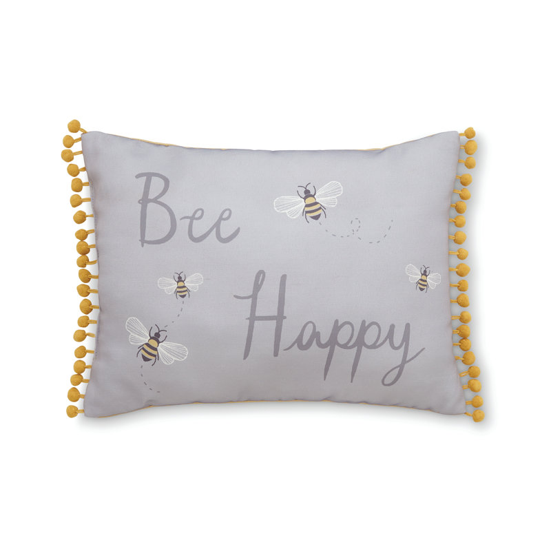 Bee Happy 30x40cm Cushion with Pom Poms