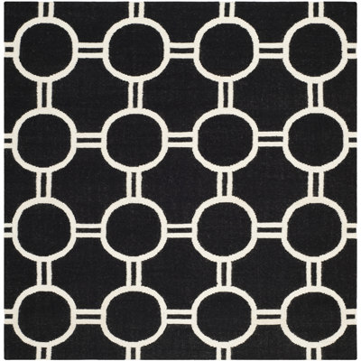 Rodgers Hand Woven Flat Weave Wool/Cotton Geometric Rug in Black/Gray