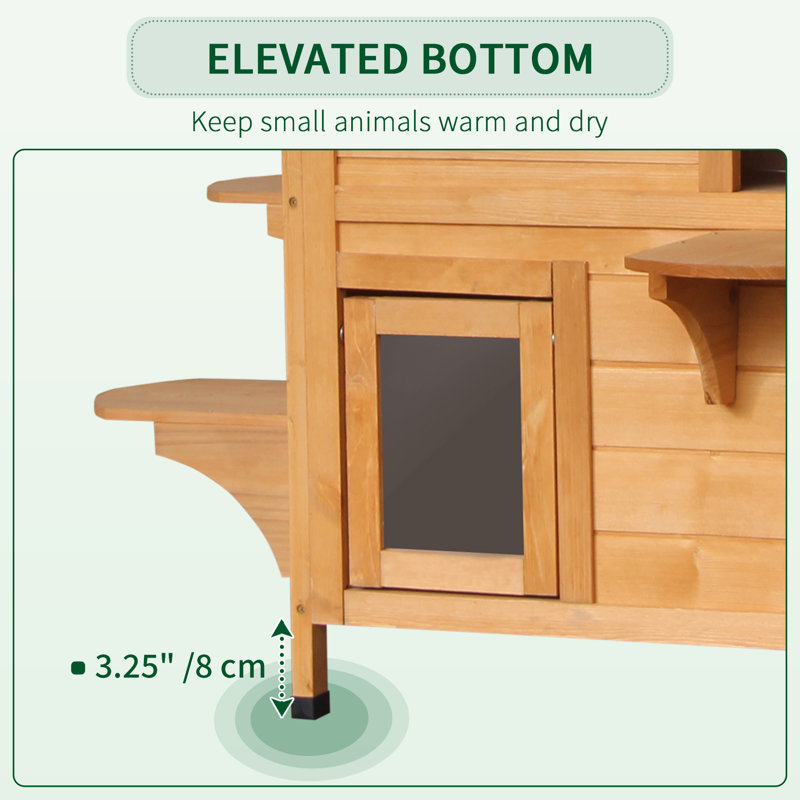 Enclos pour chat en bois résistant aux intempéries de 2 étages avec porte de secours, toit ouvrable, plateformes de saut, naturel (capacité de 1 à 2 chats)