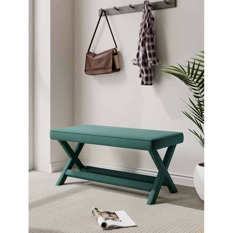 Upholstered Velvet Accent Bench, Green