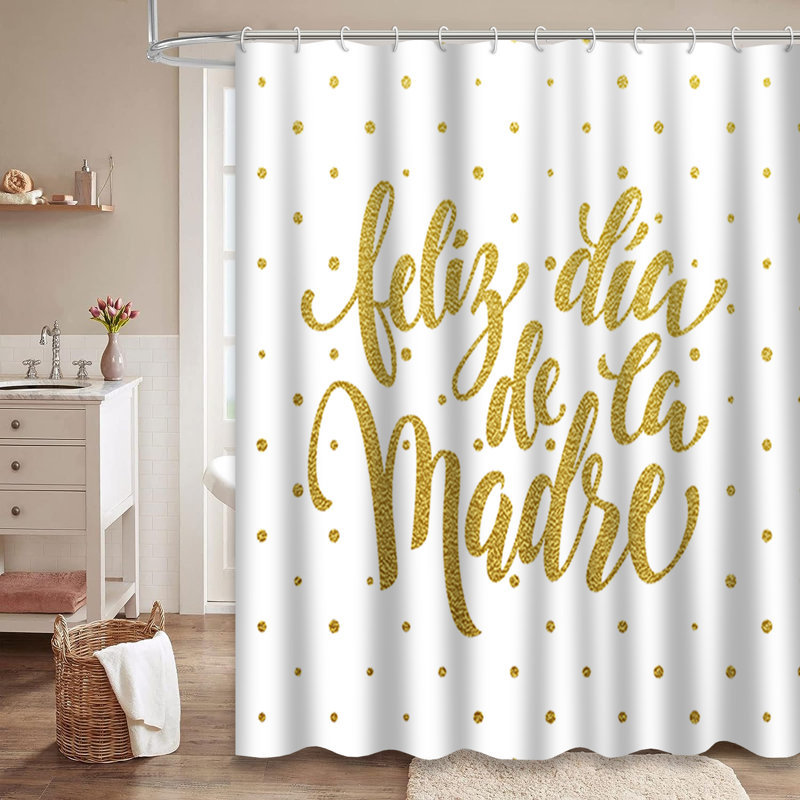 Rideau de douche à pois avec 12 crochets, L 72 po x l 78 po