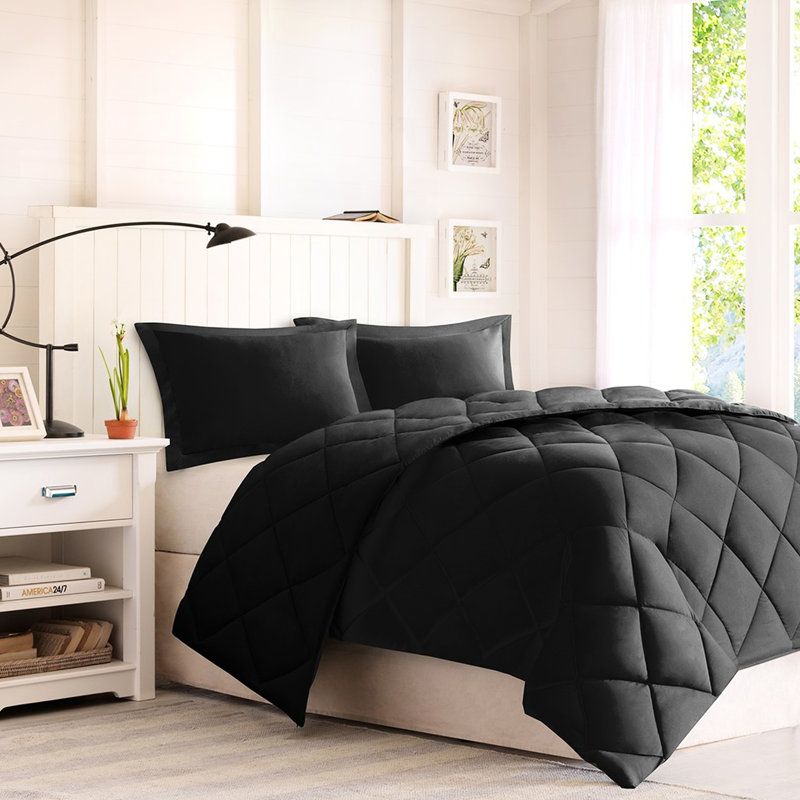 Édredon très grand, 3M, noir, réversible, matelassage à losanges, duvet synthétique, 2 taies décoratives, détachant, style moderne,