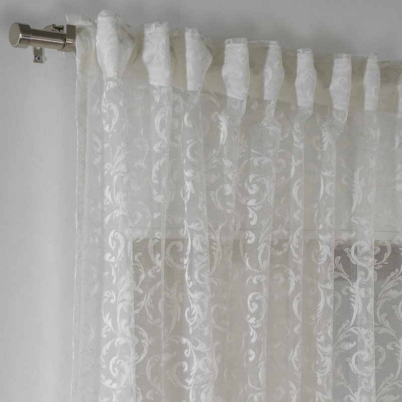 Extra Long and Extra Wide Classic Lace Patterned Sheer Curtain Panels, 100" W x 120" L, Cream