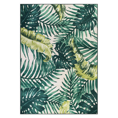 Contemporary Tropical Floral Leaves Non Slip Area Rug