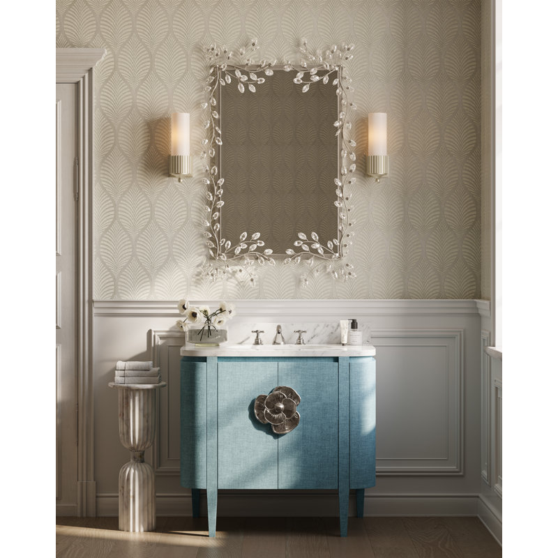 Forget-Me-Not Rectangle Beveled Mirror, Silver