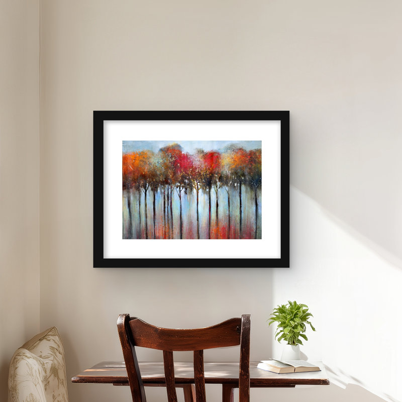 Forêt abstraite et colorée - Impression d'arbres de bureau encadrés