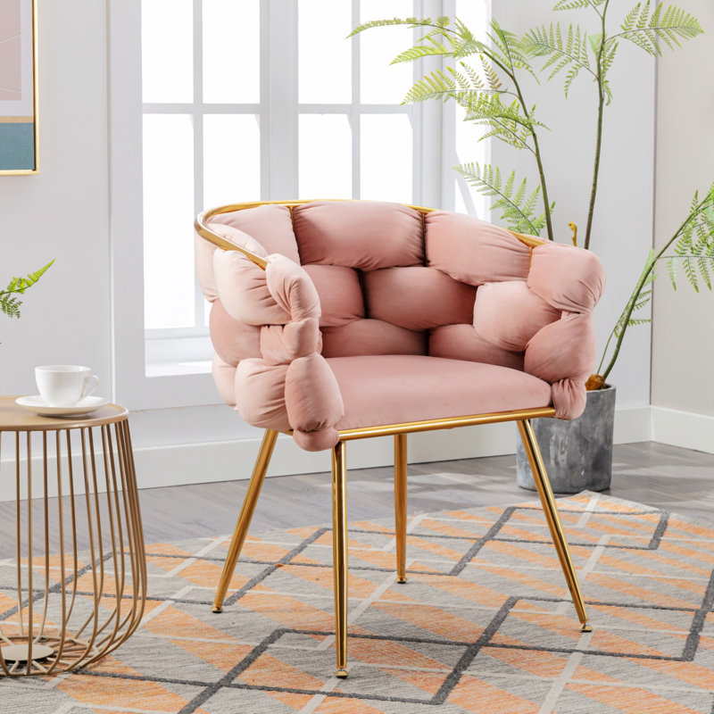 Fauteuil demi-tonneau en velours Hummera, Duplicata rose, 1
