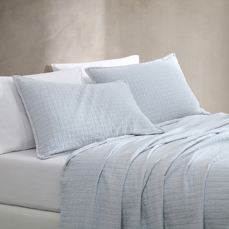 Calvin Klein Essential Garment Washed Solid Cotton Sham Set, Light Blue, King