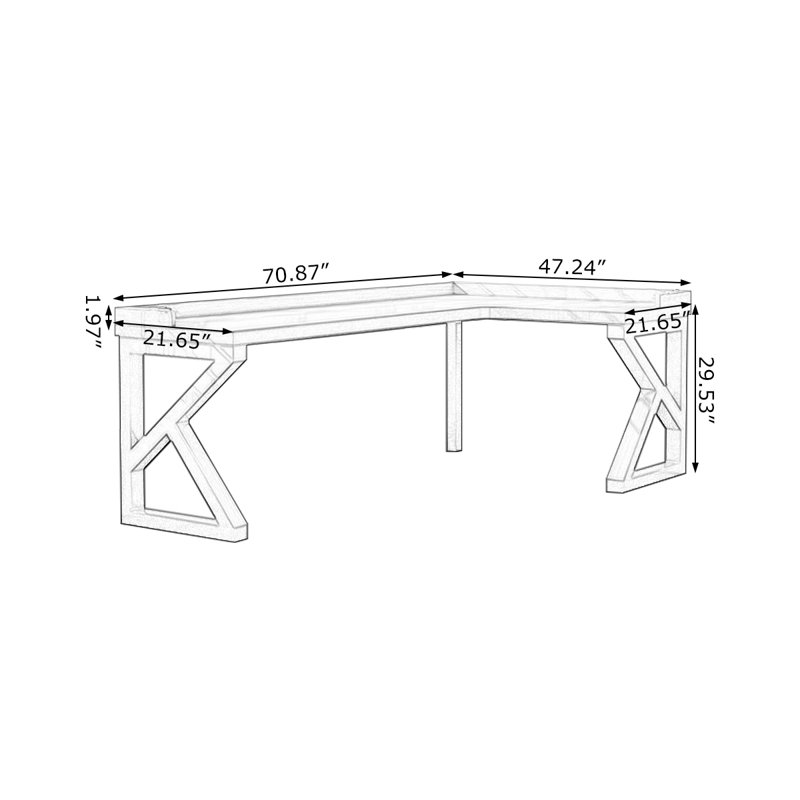 Walnut L-Shaped Solid Wood  desk, Right Hand Return, 29.53" H x 70.87" W x 47.24" D