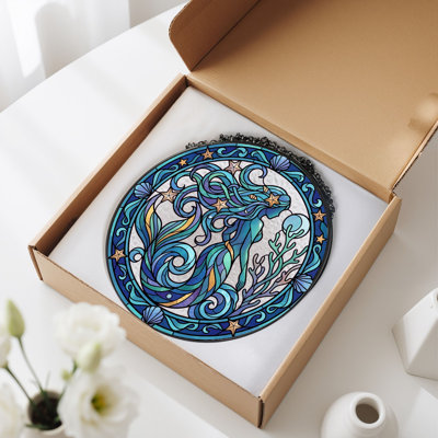 Mermaid Design Stained Glass Window Panel，7.8H