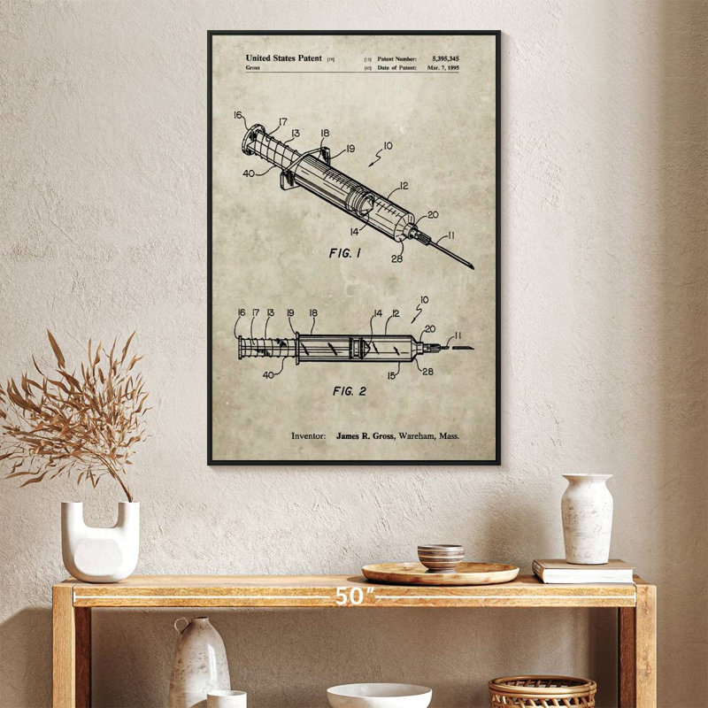 Affiche de grès seringues Wenzel, Cadre flottant noir, 27 po x 40 po