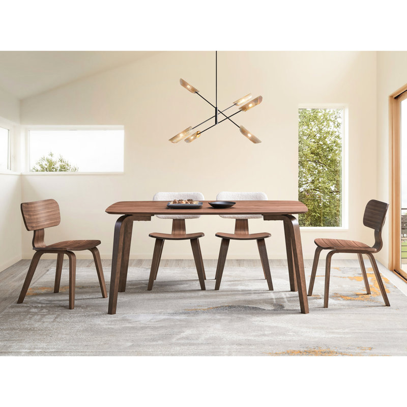 5 pièces, salle à manger à finition noyer avec 1 table rectangulaire, 2 chaises en bois