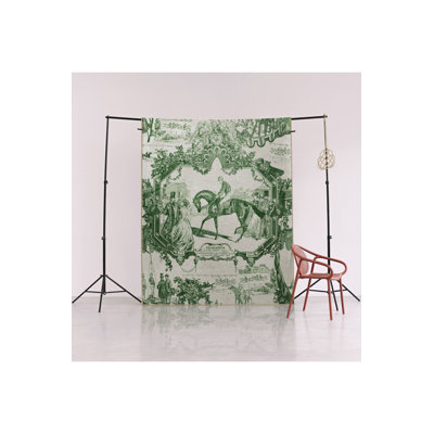 Green Themed Town Design Human and Noble Horse Patterned Modern Decorative Rug