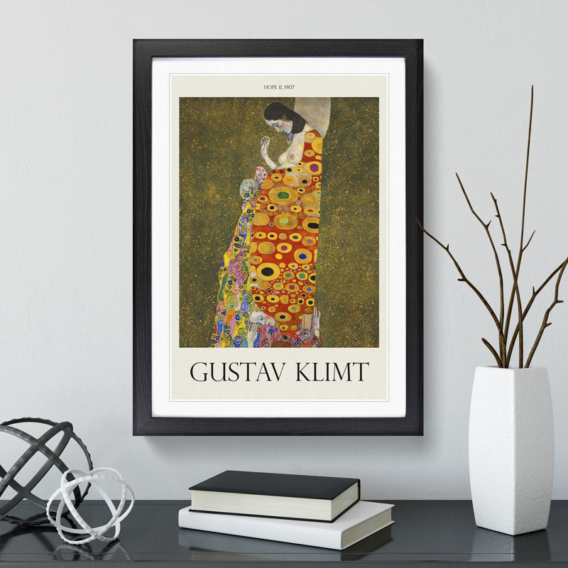 Hope Ii by Gustav Klimt - Picture Frame Painting, 36cm H x 27cm W x 2cm D, Black Framed