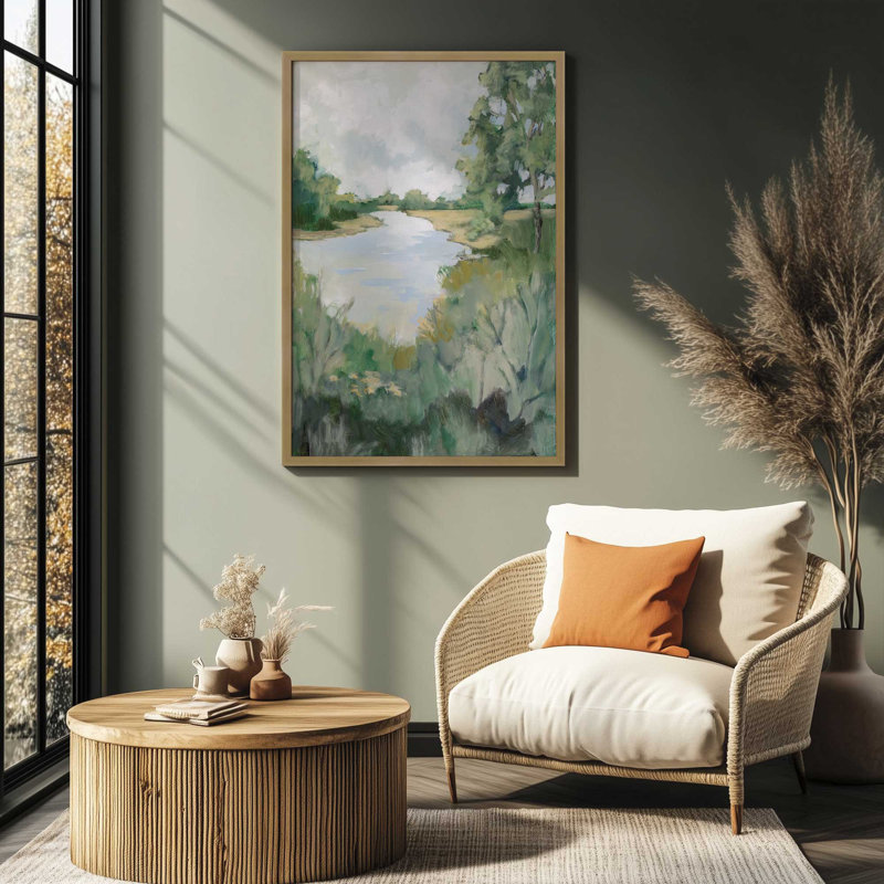 Peaceful Riverside View I Print, H 15 po x l 12 po, Cadre blanc