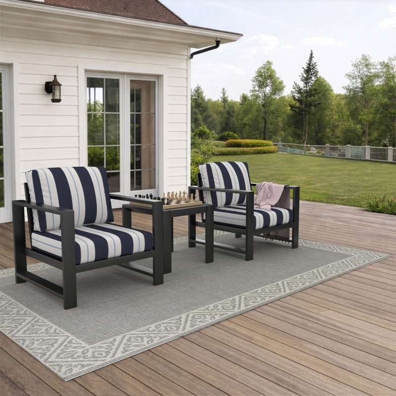 Dulcie 2-Person Seating Set With Sunbrella® Cushions, Blue/White