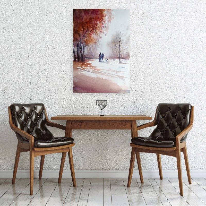 «Couple's Autumn Stroll Peaceful Romantic Serene Dog Autumn Landscape», reproduction d'art mural, 36" H x 24" W