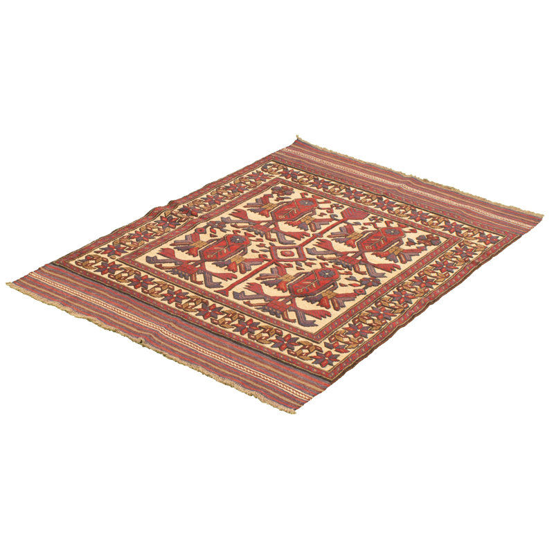 Tapis unique en laine noué à la main rouge tadjik des années 2010 de 4 pi 2 po x 6 pi Riya