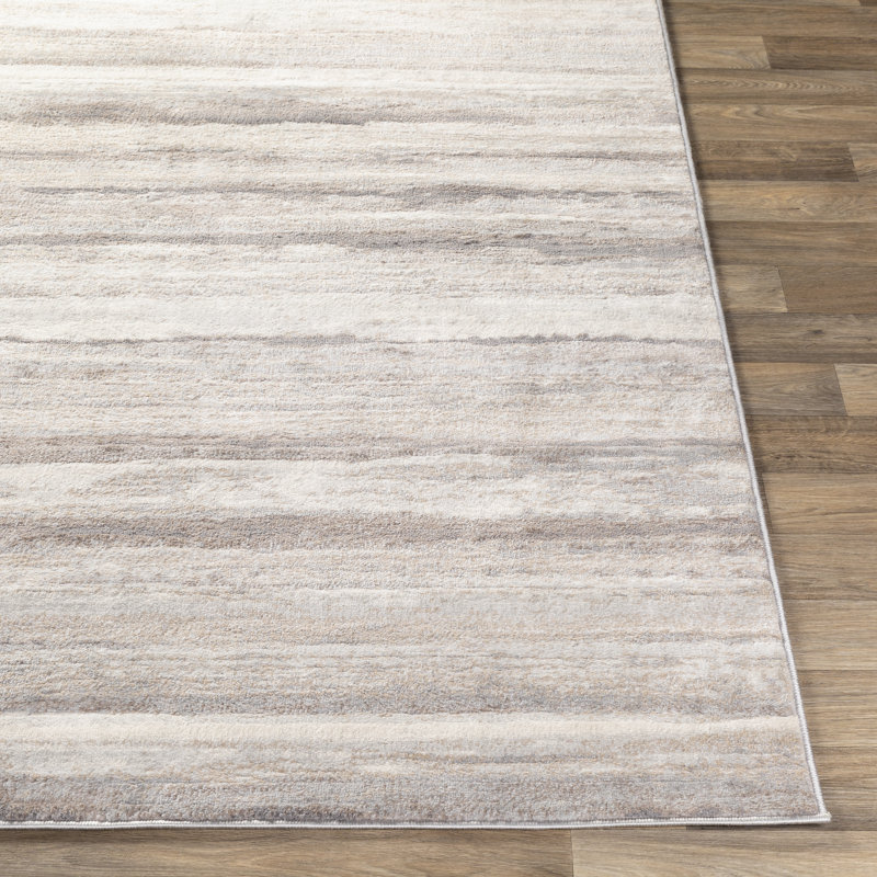 Behan Striped Medium Gray/Tan/Camel Rug, Rectangle 9' x 12'3"