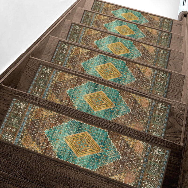 Non-Slip Stair Treads Residue-Free Carpet Mat, Amber/Cyan, 15 Pieces Included