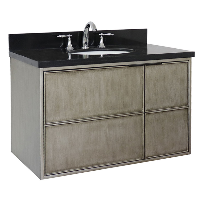 Ensemble de meuble-lavabo mural simple 37 po, Noir galaxie