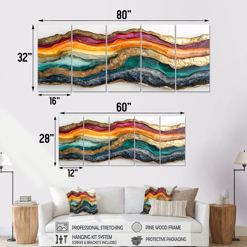 Nyaylah - Art mural - Ensemble de décoration artistique, H 28 po x l 60 po, 5